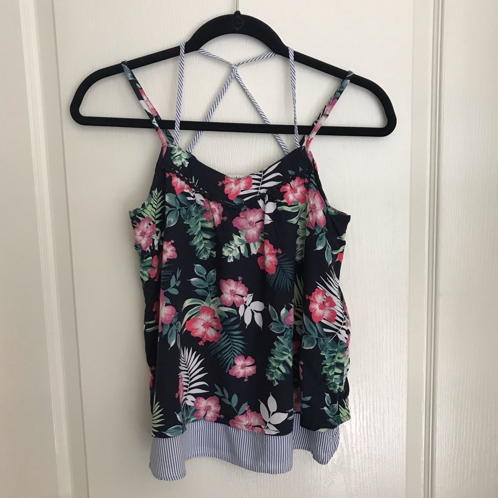 Floral cross cross tank